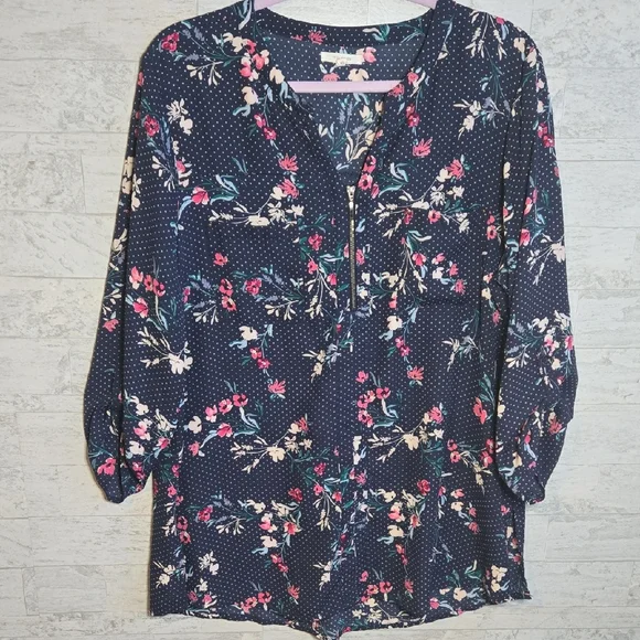 Maurices Blouse Navy Floral Pink Polka Dot Womans XL - Picture 3 of 7
